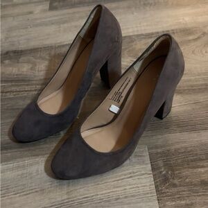 Dark grey suede block heels